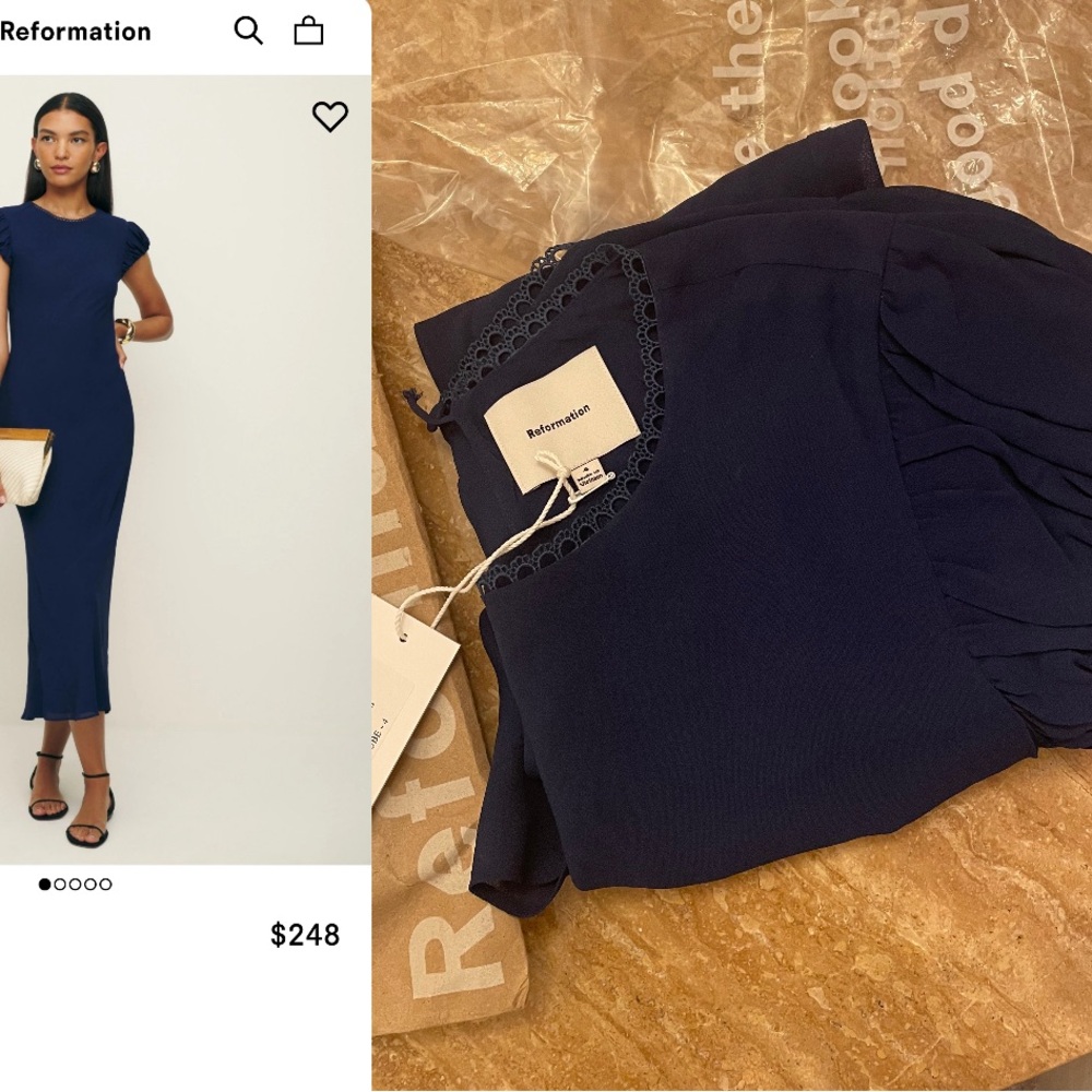 Brand New Reformation Leana Dress in Navy Blue (size 4)
